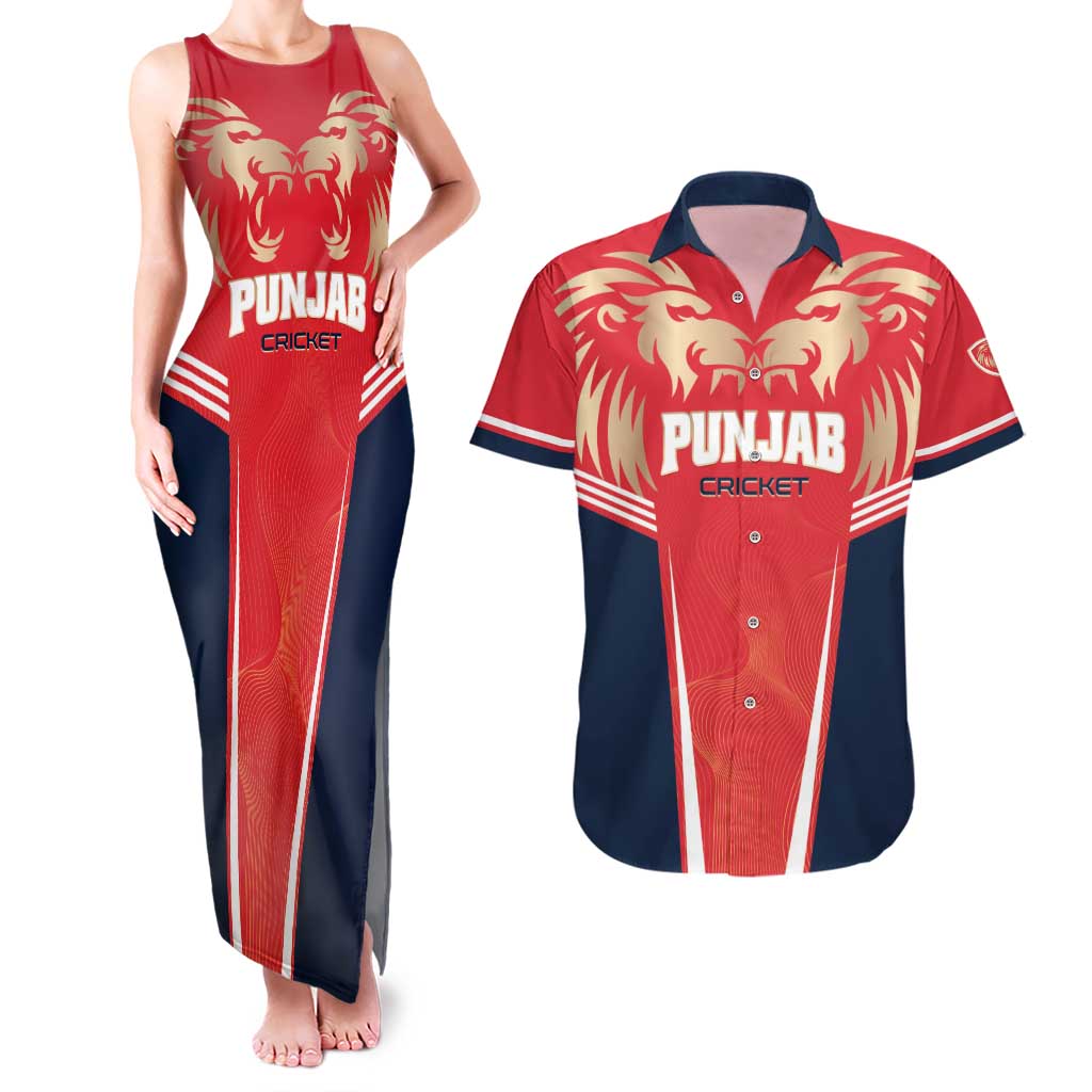Custom Punjab 2025 Cricket Lion Kings Couples Matching Tank Maxi Dress and Hawaiian Shirt Jazba Hai Punjabi