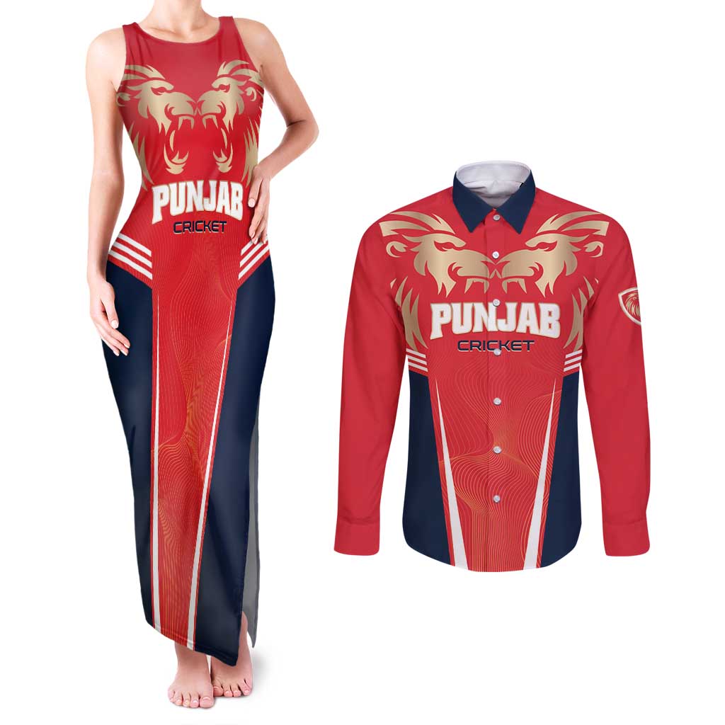 Custom Punjab 2025 Cricket Lion Kings Couples Matching Tank Maxi Dress and Long Sleeve Button Shirt Jazba Hai Punjabi