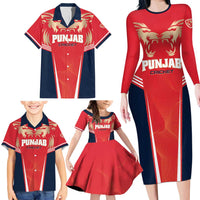 Custom Punjab 2025 Cricket Lion Kings Family Matching Long Sleeve Bodycon Dress and Hawaiian Shirt Jazba Hai Punjabi