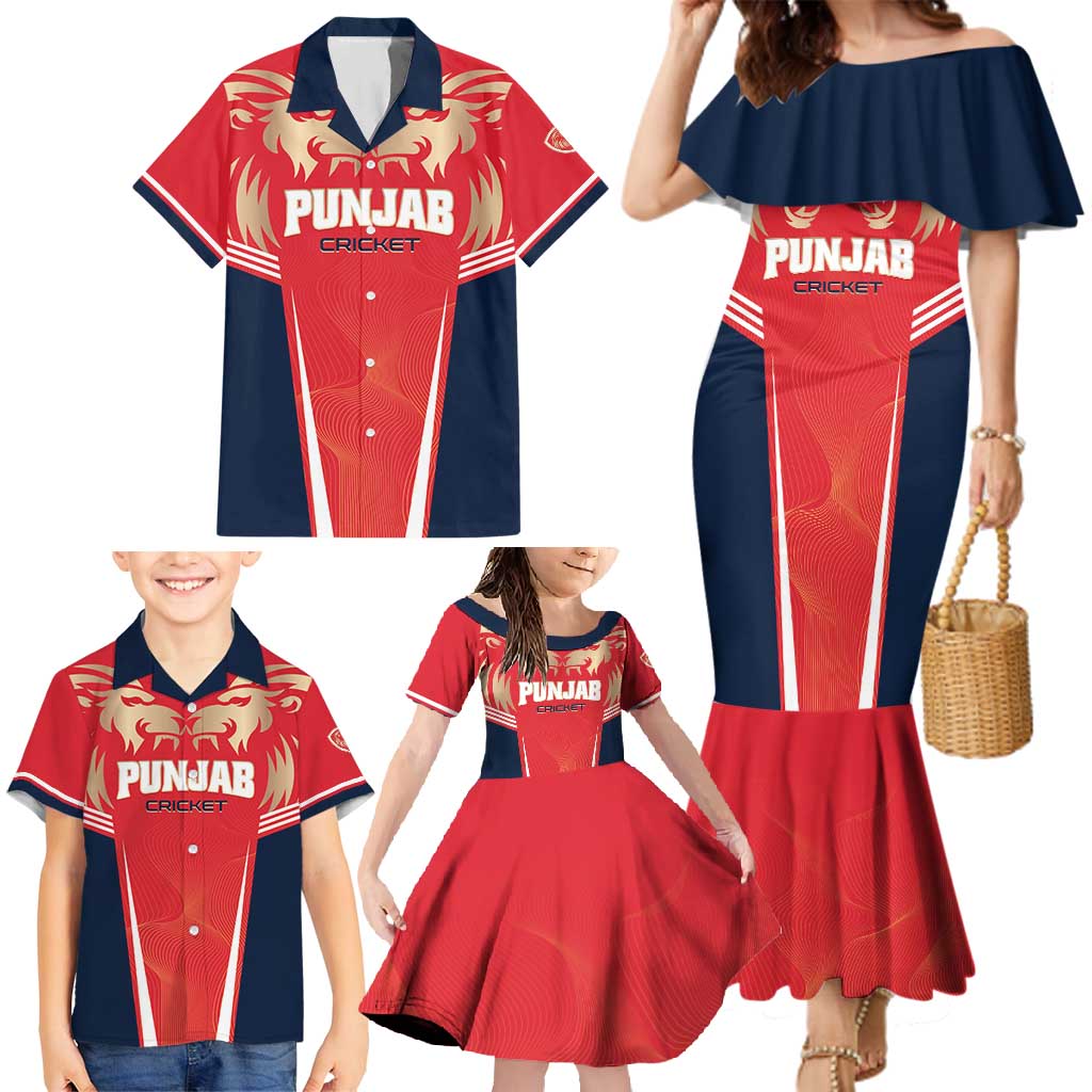 Custom Punjab 2025 Cricket Lion Kings Family Matching Mermaid Dress and Hawaiian Shirt Jazba Hai Punjabi