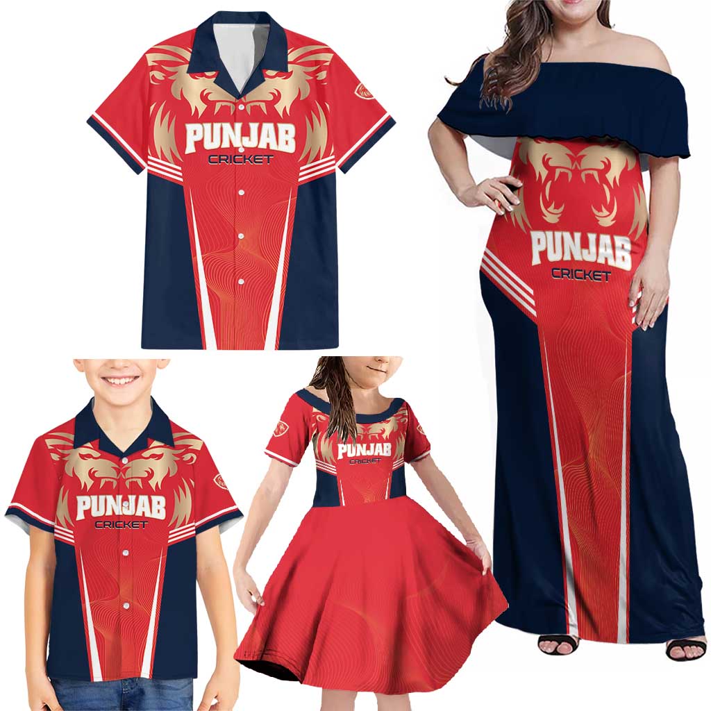 Custom Punjab 2025 Cricket Lion Kings Family Matching Off Shoulder Maxi Dress and Hawaiian Shirt Jazba Hai Punjabi