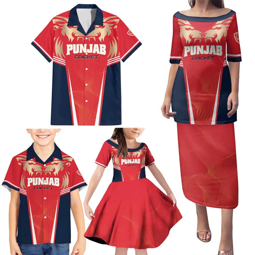 Custom Punjab 2025 Cricket Lion Kings Family Matching Puletasi and Hawaiian Shirt Jazba Hai Punjabi