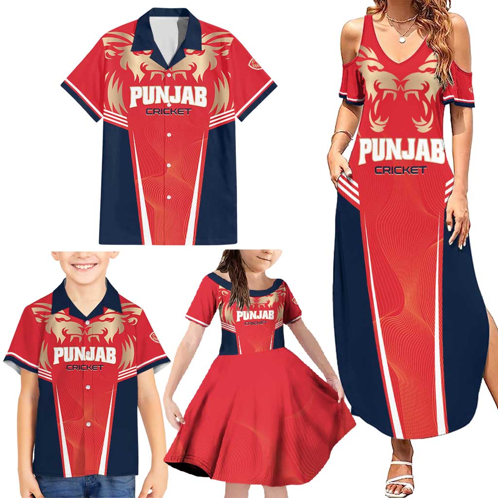 Custom Punjab 2025 Cricket Lion Kings Family Matching Summer Maxi Dress and Hawaiian Shirt Jazba Hai Punjabi