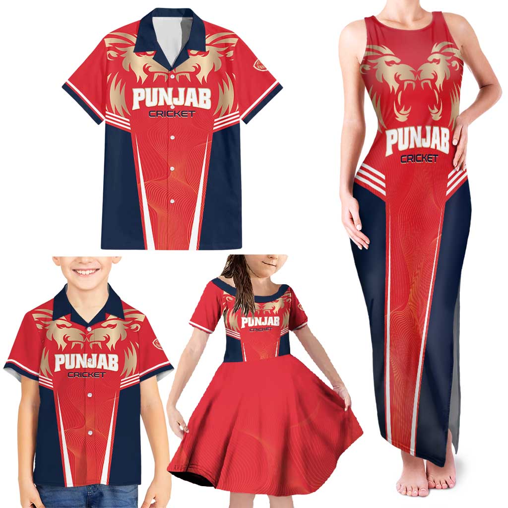 Custom Punjab 2025 Cricket Lion Kings Family Matching Tank Maxi Dress and Hawaiian Shirt Jazba Hai Punjabi