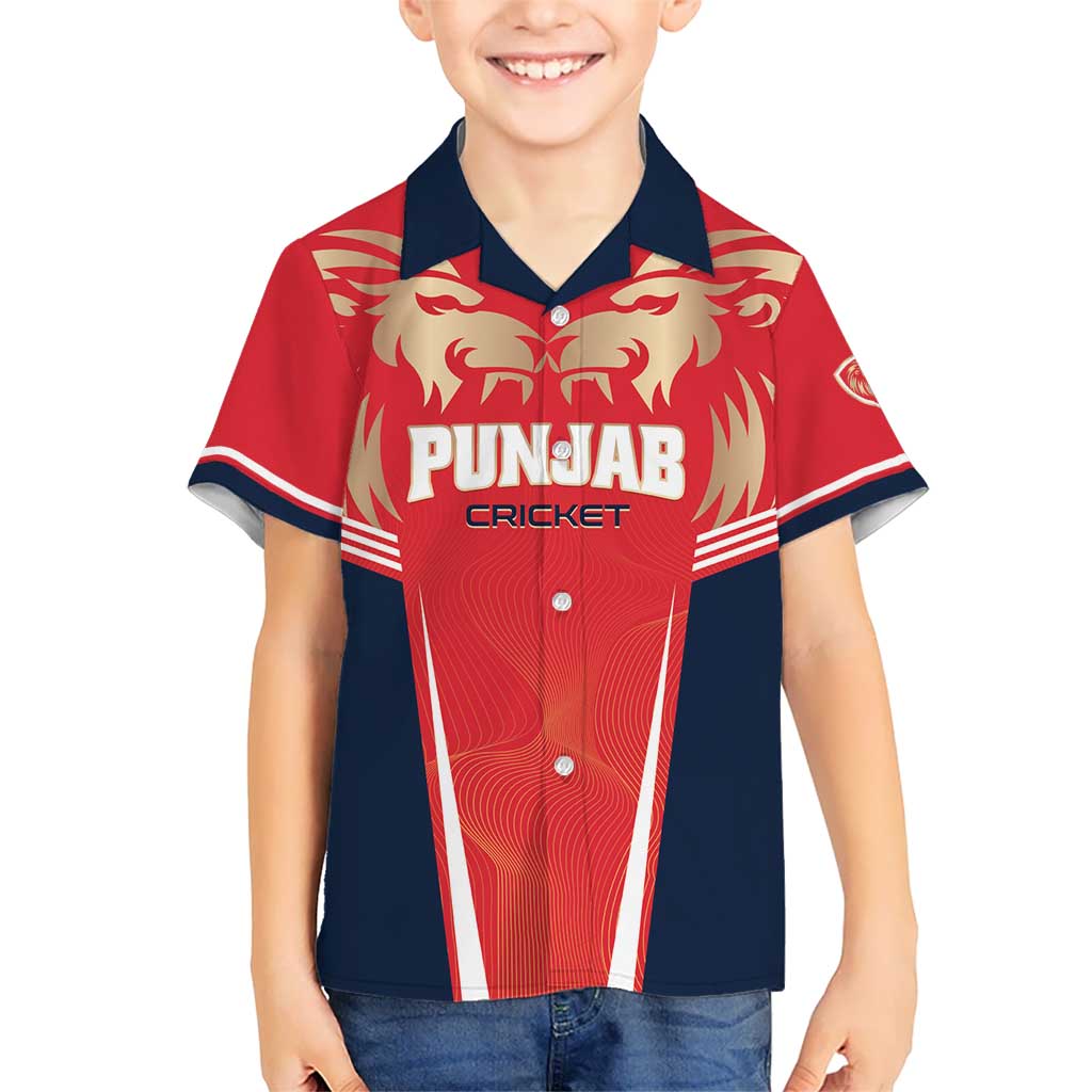 Custom Punjab 2025 Cricket Lion Kings Kid Hawaiian Shirt Jazba Hai Punjabi