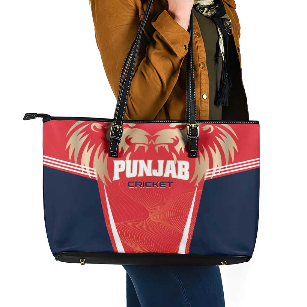 Punjab 2025 Cricket Lion Kings Leather Tote Bag Jazba Hai Punjabi