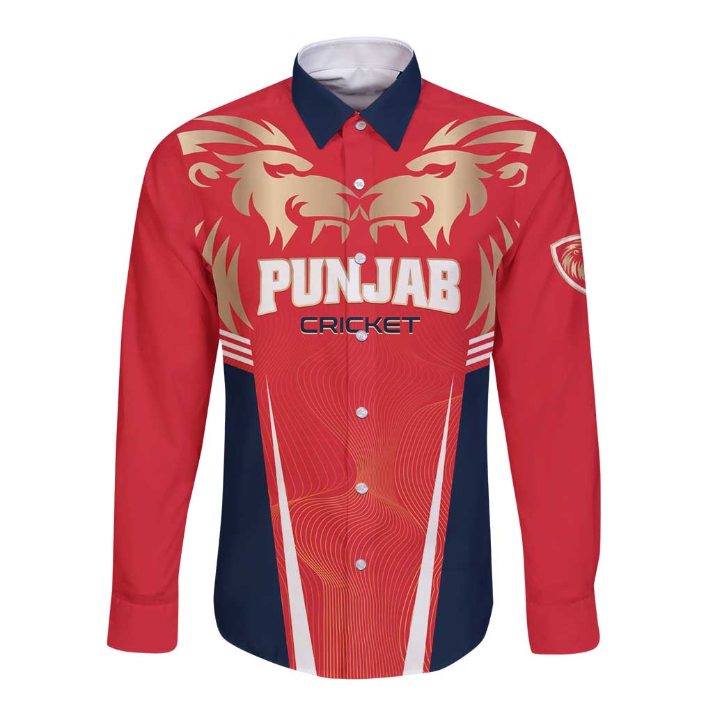 Custom Punjab 2025 Cricket Lion Kings Long Sleeve Button Shirt Jazba Hai Punjabi