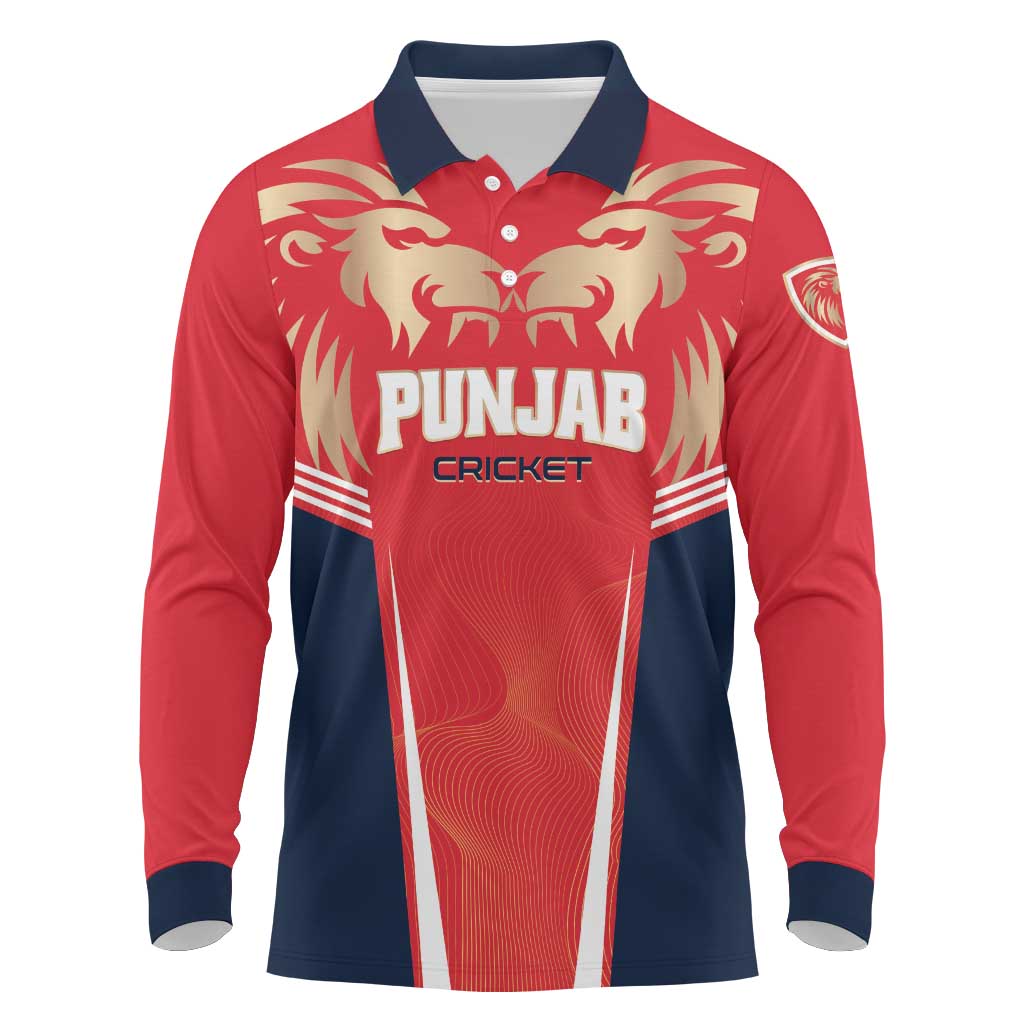 Custom Punjab 2025 Cricket Lion Kings Long Sleeve Polo Shirt Jazba Hai Punjabi