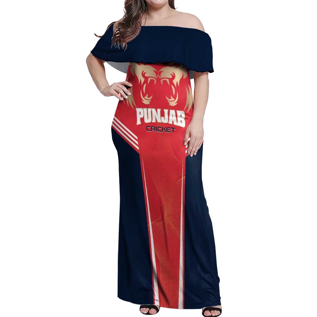Custom Punjab 2025 Cricket Lion Kings Off Shoulder Maxi Dress Jazba Hai Punjabi