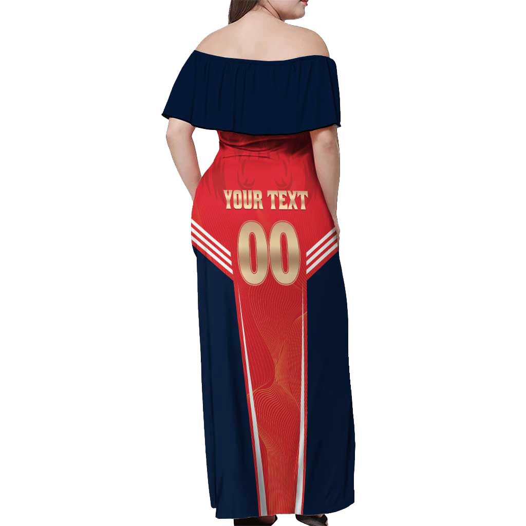 Custom Punjab 2025 Cricket Lion Kings Off Shoulder Maxi Dress Jazba Hai Punjabi