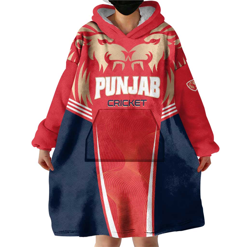 Custom Punjab 2025 Cricket Lion Kings Wearable Blanket Hoodie Jazba Hai Punjabi