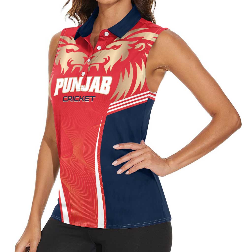 Custom Punjab 2025 Cricket Lion Kings Women Sleeveless Polo Shirt Jazba Hai Punjabi
