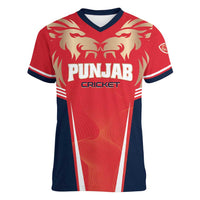 Custom Punjab 2025 Cricket Lion Kings Women V-Neck T-Shirt Jazba Hai Punjabi