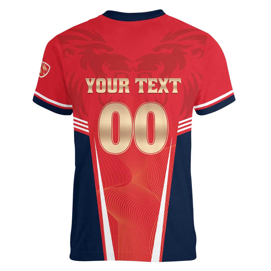 Custom Punjab 2025 Cricket Lion Kings Women V-Neck T-Shirt Jazba Hai Punjabi