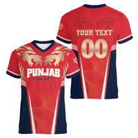 Custom Punjab 2025 Cricket Lion Kings Women V-Neck T-Shirt Jazba Hai Punjabi