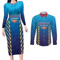 Custom Mumbai 2025 Cricket Indians Couples Matching Long Sleeve Bodycon Dress and Long Sleeve Button Shirt Aali Re Play Like Mumbai