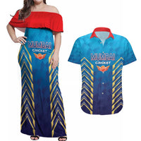 Custom Mumbai 2025 Cricket Indians Couples Matching Off Shoulder Maxi Dress and Hawaiian Shirt Aali Re Play Like Mumbai