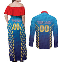 Custom Mumbai 2025 Cricket Indians Couples Matching Off Shoulder Maxi Dress and Long Sleeve Button Shirt Aali Re Play Like Mumbai