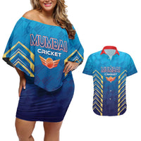 Custom Mumbai 2025 Cricket Indians Couples Matching Off Shoulder Short Dress and Hawaiian Shirt Aali Re Play Like Mumbai