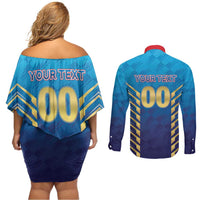 Custom Mumbai 2025 Cricket Indians Couples Matching Off Shoulder Short Dress and Long Sleeve Button Shirt Aali Re Play Like Mumbai