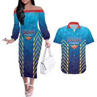 Custom Mumbai 2025 Cricket Indians Couples Matching Off The Shoulder Long Sleeve Dress and Hawaiian Shirt Aali Re Play Like Mumbai