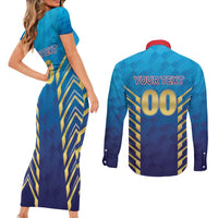 Custom Mumbai 2025 Cricket Indians Couples Matching Short Sleeve Bodycon Dress and Long Sleeve Button Shirt Aali Re Play Like Mumbai