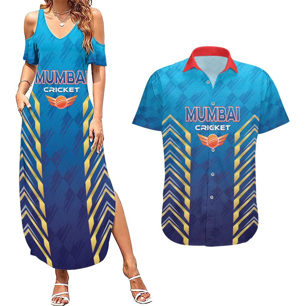Custom Mumbai 2025 Cricket Indians Couples Matching Summer Maxi Dress and Hawaiian Shirt Aali Re Play Like Mumbai