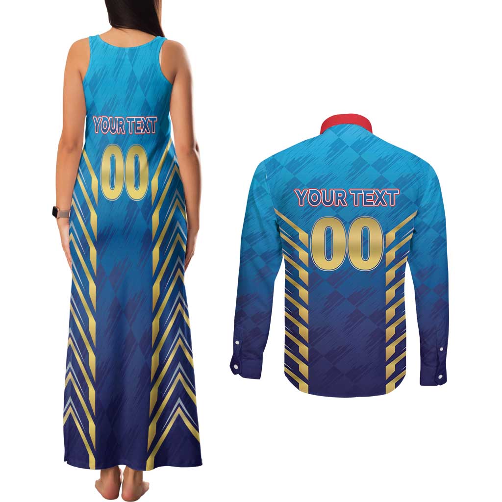 Custom Mumbai 2025 Cricket Indians Couples Matching Tank Maxi Dress and Long Sleeve Button Shirt Aali Re Play Like Mumbai