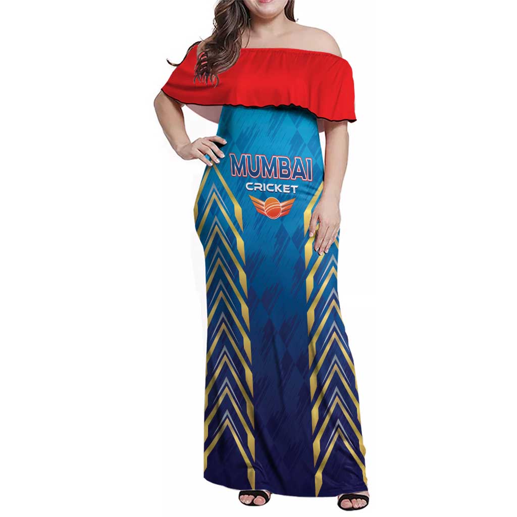 Custom Mumbai 2025 Cricket Indians Family Matching Off Shoulder Maxi Dress and Hawaiian Shirt Aali Re Play Like Mumbai