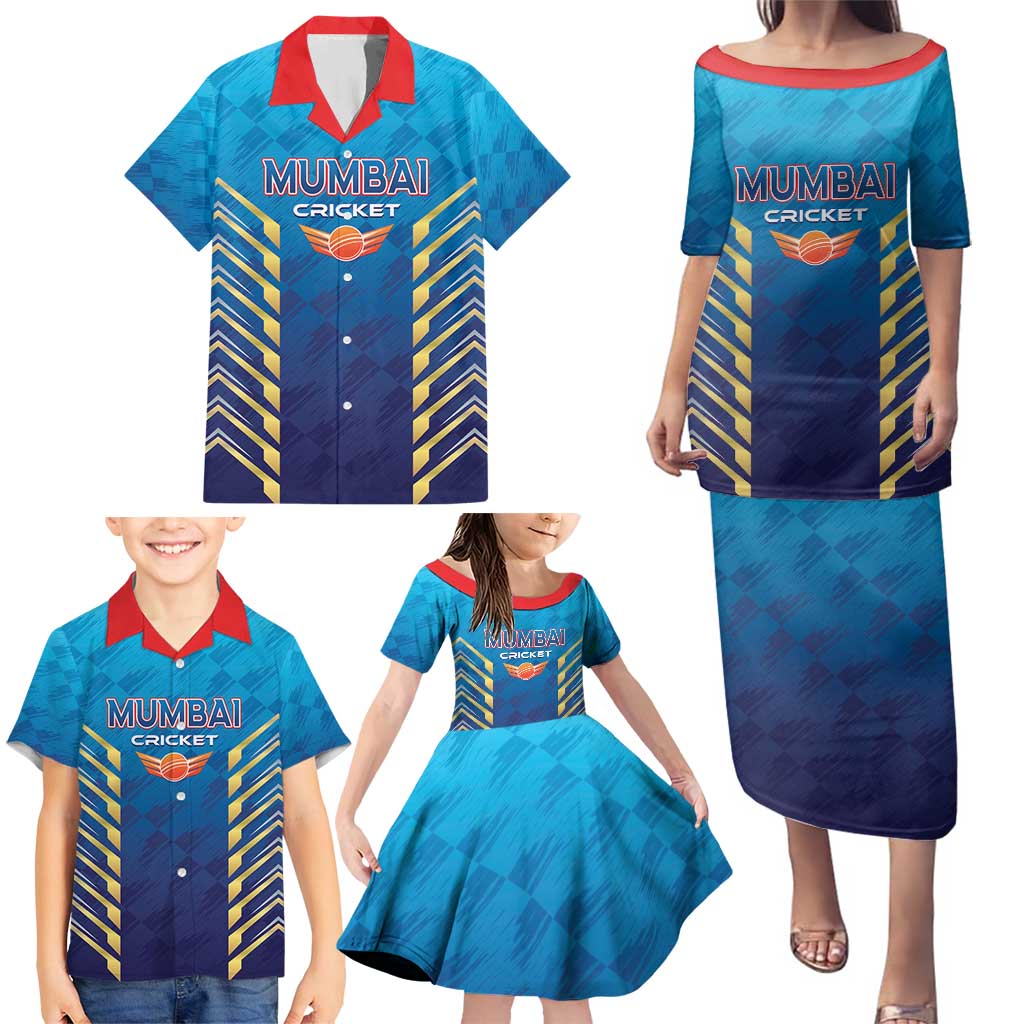 Custom Mumbai 2025 Cricket Indians Family Matching Puletasi and Hawaiian Shirt Aali Re Play Like Mumbai