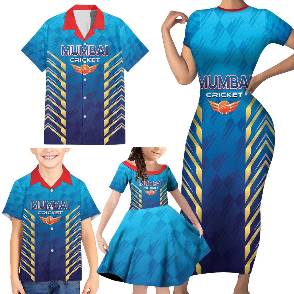 Custom Mumbai 2025 Cricket Indians Family Matching Short Sleeve Bodycon Dress and Hawaiian Shirt Aali Re Play Like Mumbai