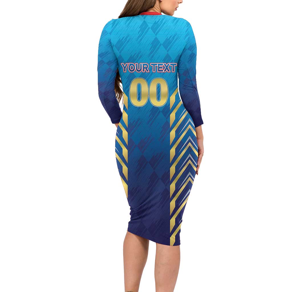 Custom Mumbai 2025 Cricket Indians Long Sleeve Bodycon Dress Aali Re Play Like Mumbai
