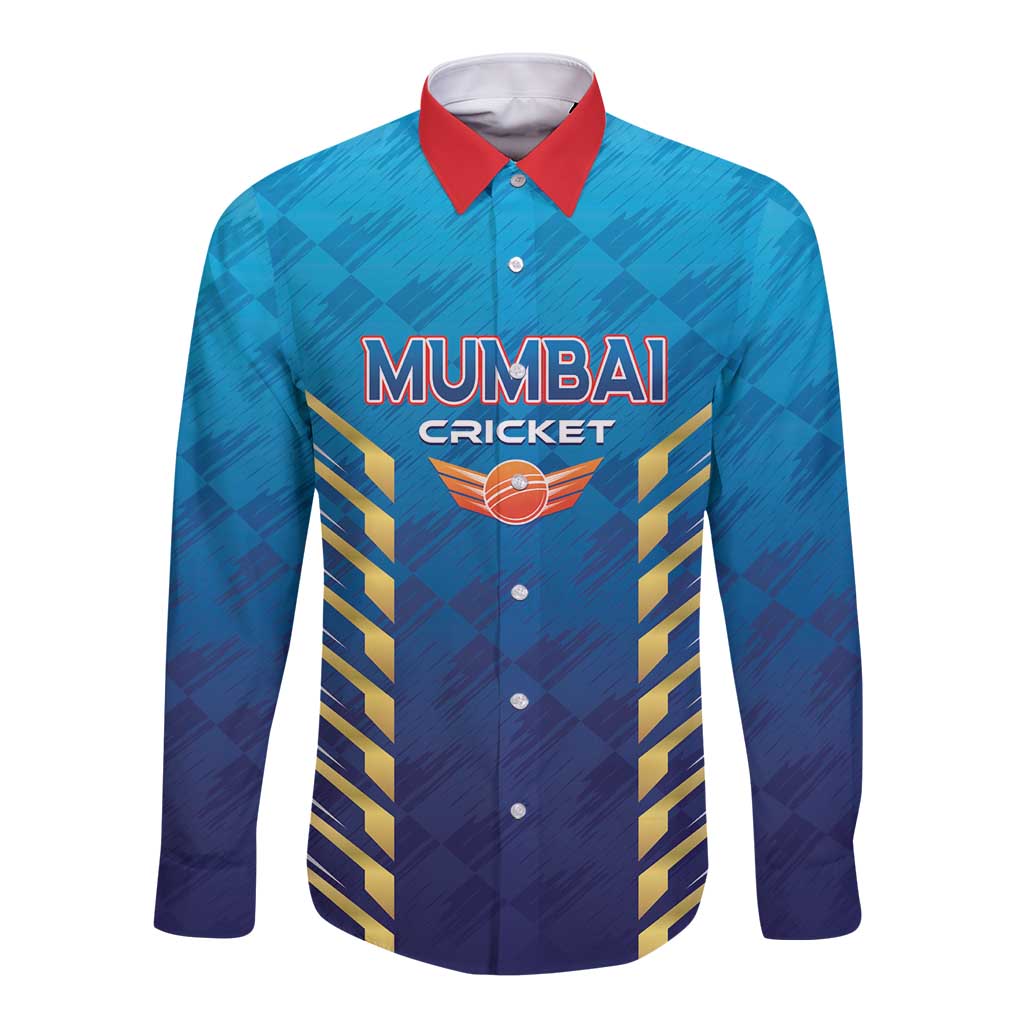 Custom Mumbai 2025 Cricket Indians Long Sleeve Button Shirt Aali Re Play Like Mumbai