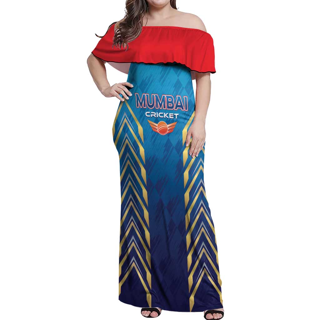 Custom Mumbai 2025 Cricket Indians Off Shoulder Maxi Dress Aali Re Play Like Mumbai