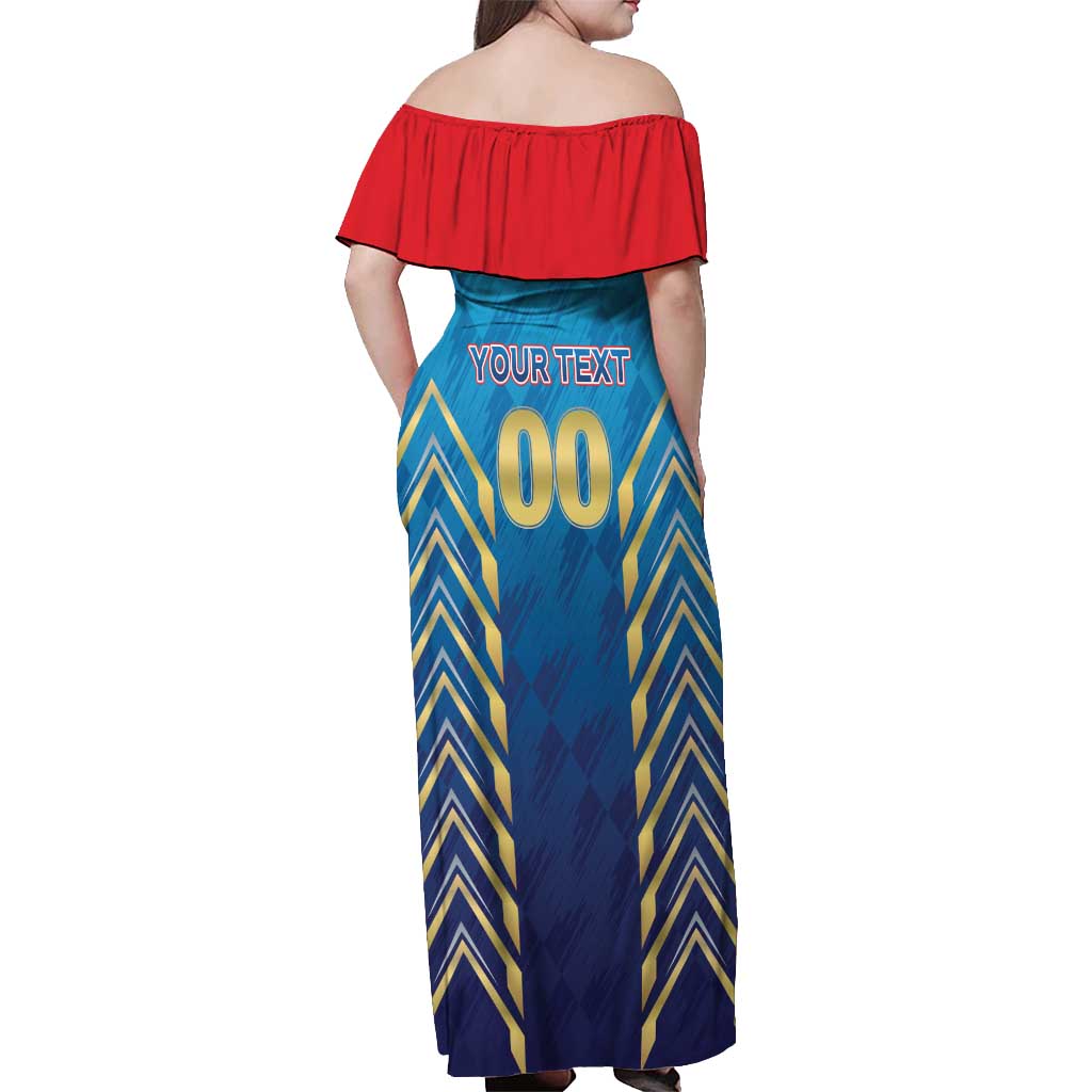 Custom Mumbai 2025 Cricket Indians Off Shoulder Maxi Dress Aali Re Play Like Mumbai