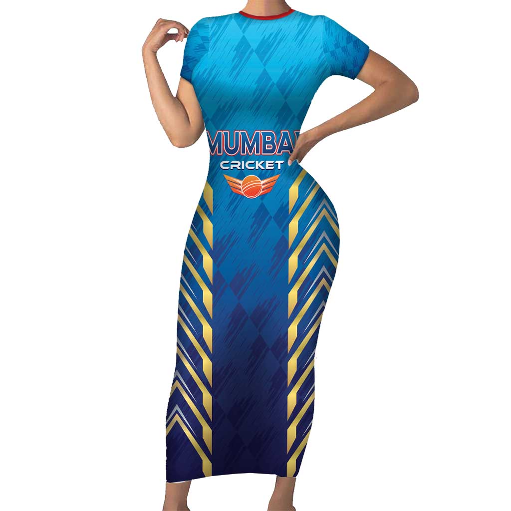 Custom Mumbai 2025 Cricket Indians Short Sleeve Bodycon Dress Aali Re Play Like Mumbai