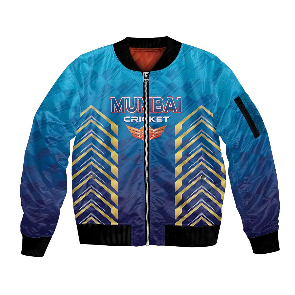 Custom Mumbai 2025 Cricket Indians Sleeve Zip Bomber Jacket Aali Re Play Like Mumbai