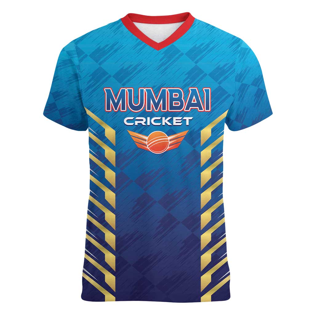 Custom Mumbai 2025 Cricket Indians Women V-Neck T-Shirt Aali Re Play Like Mumbai