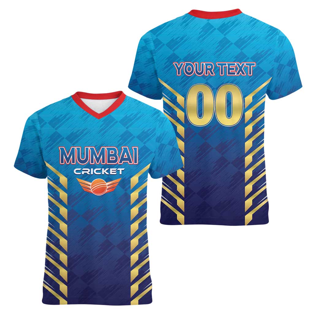 Custom Mumbai 2025 Cricket Indians Women V-Neck T-Shirt Aali Re Play Like Mumbai