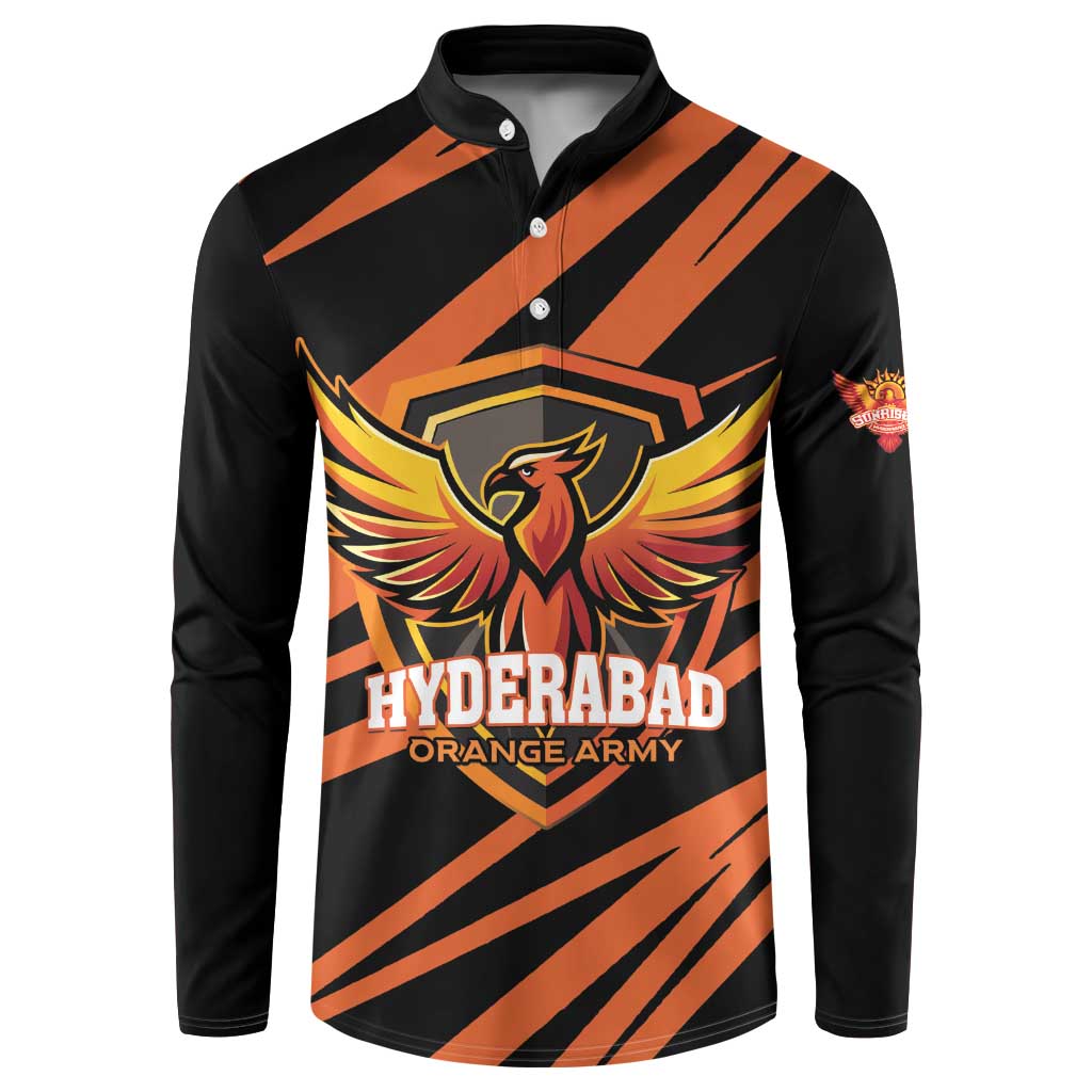 Custom Hyderabad 2025 Cricket Sunrisers Button Sweatshirt Orange Army Play With Fire