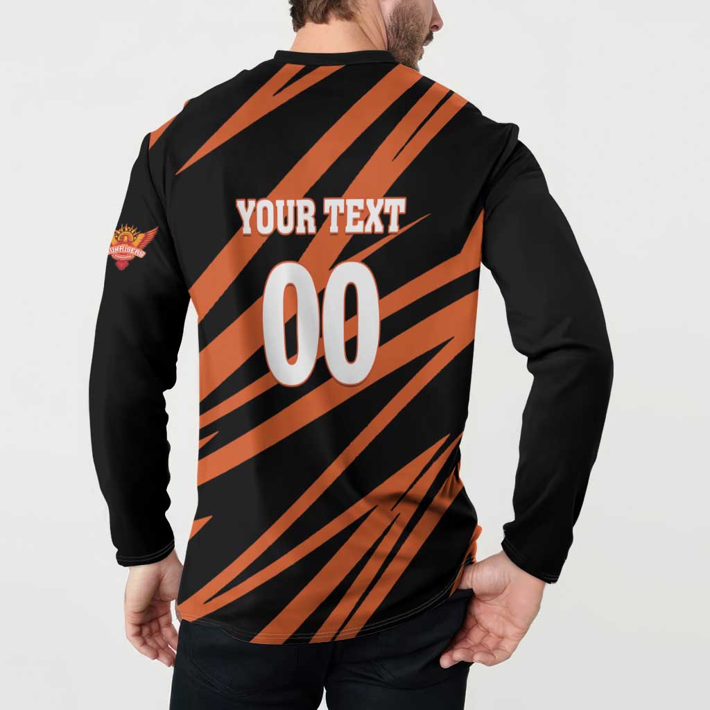 Custom Hyderabad 2025 Cricket Sunrisers Button Sweatshirt Orange Army Play With Fire