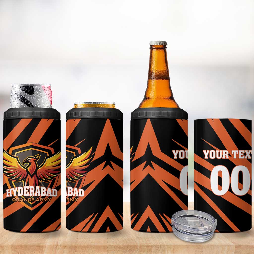 Custom Hyderabad 2025 Cricket Sunrisers 4 in 1 Can Cooler Tumbler Orange Army Play With Fire