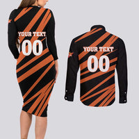Custom Hyderabad 2025 Cricket Sunrisers Couples Matching Long Sleeve Bodycon Dress and Long Sleeve Button Shirt Orange Army Play With Fire