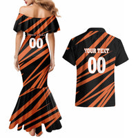Custom Hyderabad 2025 Cricket Sunrisers Couples Matching Mermaid Dress and Hawaiian Shirt Orange Army Play With Fire