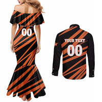 Custom Hyderabad 2025 Cricket Sunrisers Couples Matching Mermaid Dress and Long Sleeve Button Shirt Orange Army Play With Fire