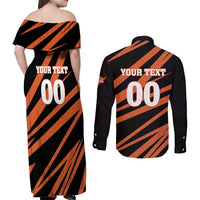 Custom Hyderabad 2025 Cricket Sunrisers Couples Matching Off Shoulder Maxi Dress and Long Sleeve Button Shirt Orange Army Play With Fire