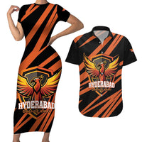 Custom Hyderabad 2025 Cricket Sunrisers Couples Matching Short Sleeve Bodycon Dress and Hawaiian Shirt Orange Army Play With Fire