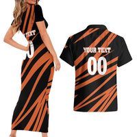 Custom Hyderabad 2025 Cricket Sunrisers Couples Matching Short Sleeve Bodycon Dress and Hawaiian Shirt Orange Army Play With Fire