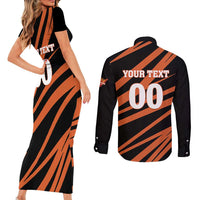 Custom Hyderabad 2025 Cricket Sunrisers Couples Matching Short Sleeve Bodycon Dress and Long Sleeve Button Shirt Orange Army Play With Fire