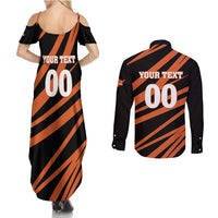 Custom Hyderabad 2025 Cricket Sunrisers Couples Matching Summer Maxi Dress and Long Sleeve Button Shirt Orange Army Play With Fire